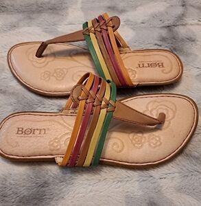 Born Multi Color Leather Thong/Sandal  Size 6